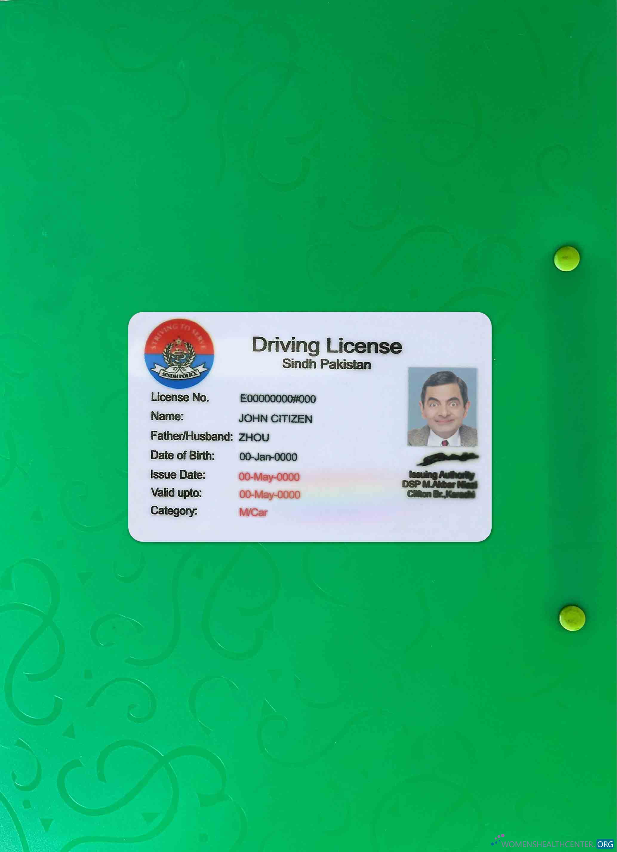 Pakistan Sindh province driving license PSD template, (old version till 2016) photolook FRONT